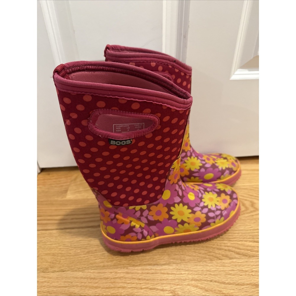 Bogs Flower Dots Youth Girls Size 6 Pink Floral Waterproof Winter Snow Boots